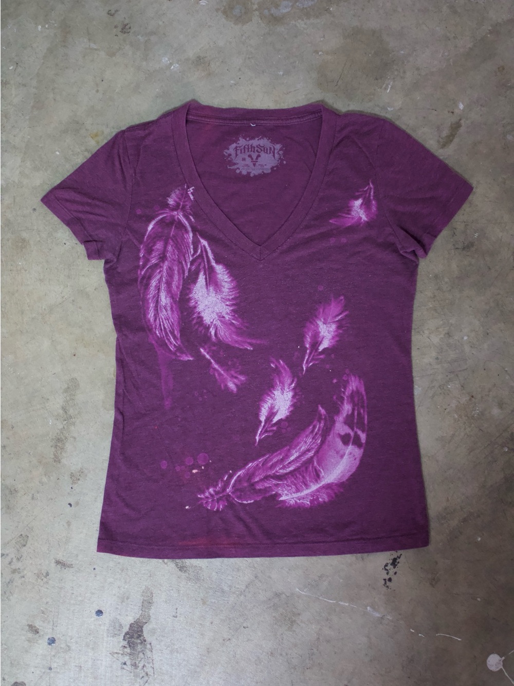 Fifth Sun Plum V-Neck Feather Graphic Tee